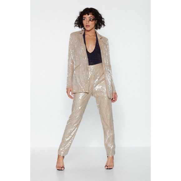 Nasty Gal Champagne Sequin Blazer Party Open Front Size US 2 | Jacket Only - Picture 7 of 11